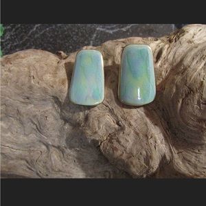 Vintage Iridescent Porcelain Clay Shiny Pierced Earrings